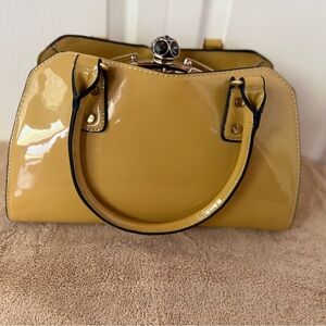 Patent Leather Satchel Handbag - Mustard Yellow
